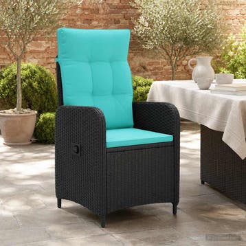 vidaXL Verstelbare tuinstoel Zwart en Turquoise poly rattan, Tuin en Terras, Tuinstoelen, Verzenden, Nieuw, Rotan