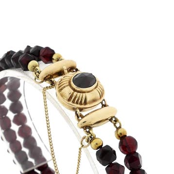 Granaat kralenarmband met gouden siersluiting; Antiek, Gebruikt, Overige kleuren, Ophalen of Verzenden, Met edelsteen