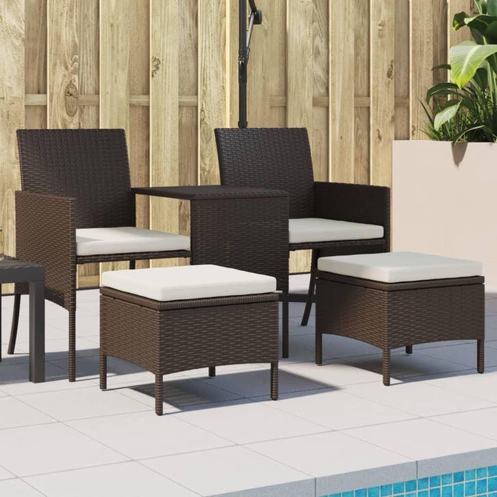 vidaXL Tuinbank 2-zits met tafel en voetenbanken poly rattan, Tuin en Terras, Tuinsets en Loungesets, Nieuw, Rotan, Verzenden