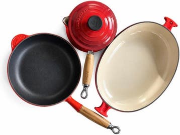 Le Creuset - Kookpottenset (3) - IJzer, Emaille, Hout -