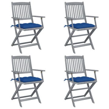 vidaXL Set van 4 klapstoelen met kussens, gemaakt van, Verzenden, Nieuw, Hout