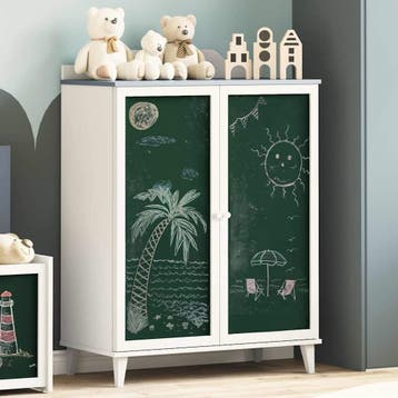vidaXL Kast met twee deuren en een krijtbordfront ROROS, Minder dan 50 cm, Verzenden, 100 tot 150 cm, Nieuw