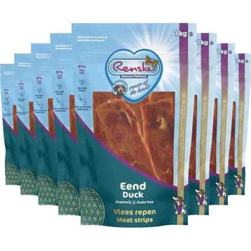 8x Renske Hondensnack Gezonde Beloning Vlees Strip Eend 1 kg, Dieren en Toebehoren, Verzenden, Hond