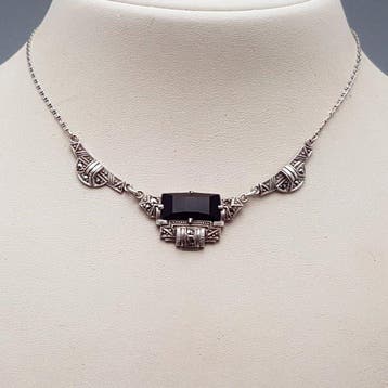 Zilver, Art Deco, Onyx - Halsketting - + Markasieten.