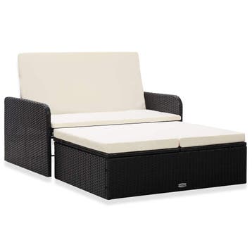 vidaXL 2-delige Loungeset met kussens poly rattan zwart, Verzenden, Nieuw, 2 zitplaatsen, Loungeset