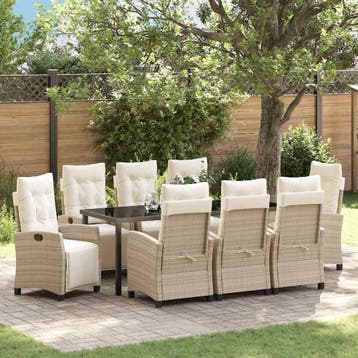 vidaXL Tuin eettafelset 9 st Beige poly rattan, Verzenden, Nieuw, Rotan, Meer dan 8 zitplaatsen