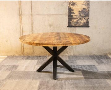 Ronde mango eettafel naturel Spider 140 cm (diameter), Ophalen of Verzenden, Nieuw
