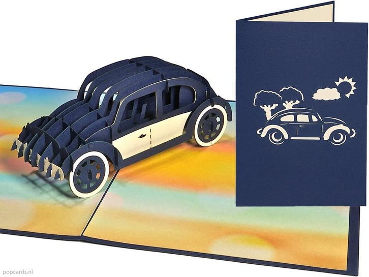 Volkswagen Kever - Beetle pop-up kaart wenskaart, Diversen, Wenskaarten, Verzenden