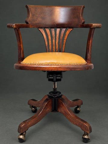 Bureaustoel - Hout, Leder, Gietijzer - Antieke, Antiek en Kunst