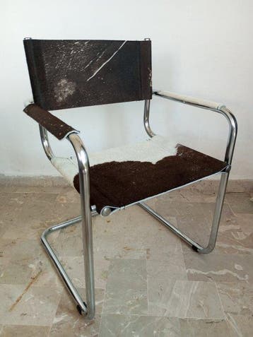 Stoel - cantileverstoel - Staal, Leder, Chroom, runderhuid