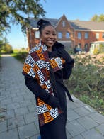 Warme Sjaal met Afrikaanse print Unisex - Bruin & Geel-oranj, Kleding | Dames, Mutsen, Sjaals en Handschoenen, Ophalen of Verzenden