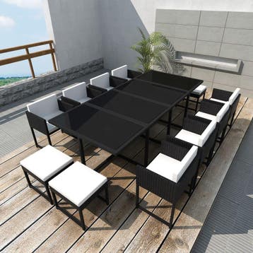 vidaXL 13-delige Tuinset met kussens poly rattan zwart, Tuin en Terras, Verzenden, Nieuw, 2 zitplaatsen, Tuinset