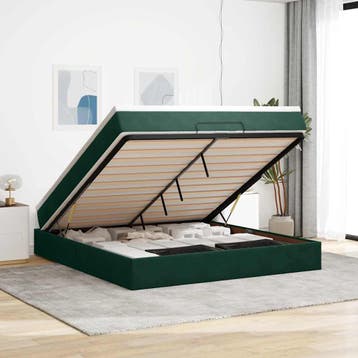 vidaXL Ottoman bed met matras 180x200 cm fluweel donkergroen, Huis en Inrichting, Slaapkamer | Bedden, Eenpersoons, Verzenden
