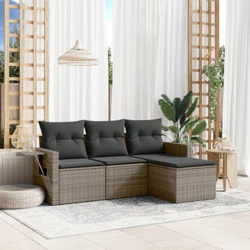 vidaXL 4-delige Loungeset met kussens poly rattan grijs, Verzenden, Nieuw, Loungeset