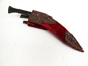 Dolk - Gurkha Dolch mit Perlenbesatz und Samt - Nepal -