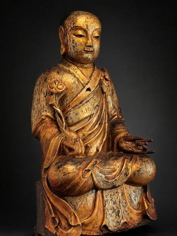 Boeddhistische monniksbeeld - Hout, Verguld - China - Qing