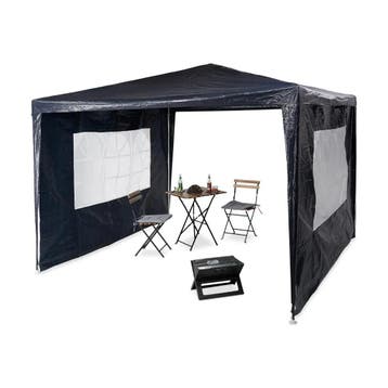 Relaxdays partytent 3x3 m 2 zijwanden stalen frame blauw, Tuin en Terras, Verzenden, Nieuw
