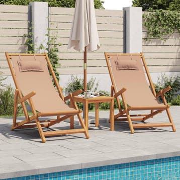 vidaXL Opklapbare stoelen, 2 stuks, taupekleurige stof en, Tuin en Terras, Tuinstoelen, Verzenden, Nieuw, Hout