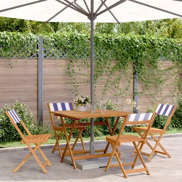 vidaXL 5-delige Tuinset massief hout en stof blauw en wit, Tuin en Terras, Verzenden, Nieuw, Hardhout, Tuinset