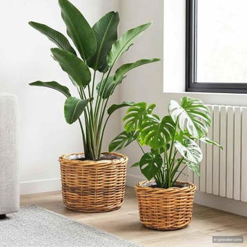 vidaXL Bloempot Mand met opslag 2 st Natuurlijk Bruin Kubu, Huis en Inrichting, Verzenden, Nieuw