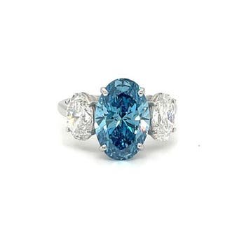 Ring - 14 karaat Witgoud - 6.11ct. tw. Blauw Diamant (Fancy, Nieuw