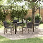 vidaXL Tuin eettafelset met kussen 5 pcs Lichtgrijs poly, Verzenden, Nieuw, Rotan, 5 zitplaatsen