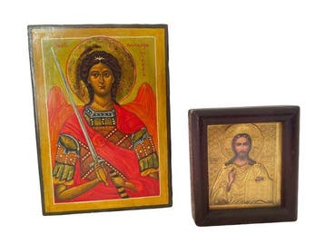 Icoon - Christus Pantokrator, Aartsengel Michaël - Hout