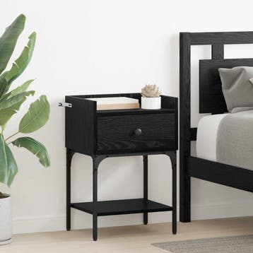 vidaXL Nachtkastje Zwart Eiken 40 x 29 x 60 cm Bewerkt hout, Huis en Inrichting, Slaapkamer | Nachtkastjes, Minder dan 45 cm, Verzenden