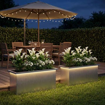 vidaXL Plantenbak met led 2 st zilver 30 x 80 x 30 cm, Verzenden, Nieuw, Metaal, 60 tot 100 cm