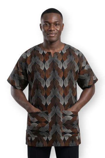 Bruin Wit Wave Pattern Dashiki Shirt / Dashiki Jurk - Afrika, Ophalen of Verzenden, Nieuw