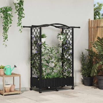 vidaXL Verhoogd Bed met Trellis en Dak Zwart 124 x 40 x 129, Tuin en Terras, Verzenden, Nieuw, Minder dan 60 cm, 60 cm of meer
