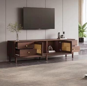 TV-Meubel 180 cm – Donker Hout met Rotan Deuren en Lades, Verzenden, Nieuw
