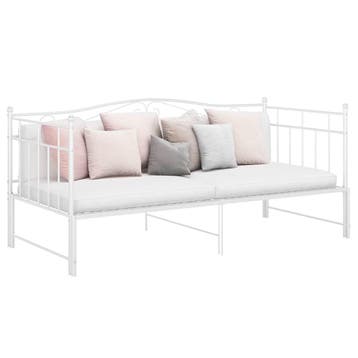 vidaXL Slaapbank uittrekbaar metaal wit 90x200 cm, 90 cm, Eenpersoons, Verzenden, Wit