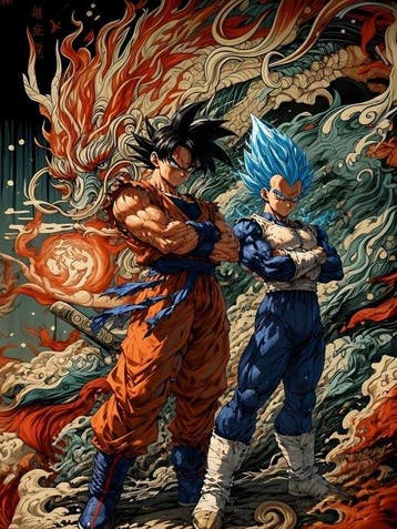 daveY - Goku & Vegeta Echi dOriente – Tela 60x80 cm –, Nieuw