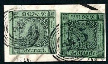 Baden 1851/1853 - Briefstuk met kleurgelijke gemengde, Gestempeld