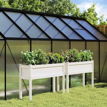 vidaXL Plantenbakken met poten 2 st massief grenenhout wit, Verzenden, Minder dan 60 cm, Nieuw, 60 cm of meer