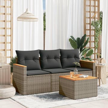 vidaXL 4-delige Loungeset met kussens poly rattan grijs, Verzenden, Nieuw, Loungeset