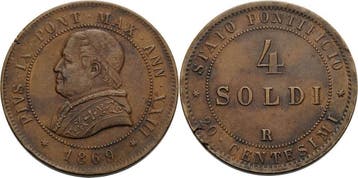 4 Soldi 1869, Italien-kirchenstaat/vatikanstadt Pius Ix 1..., Verzenden