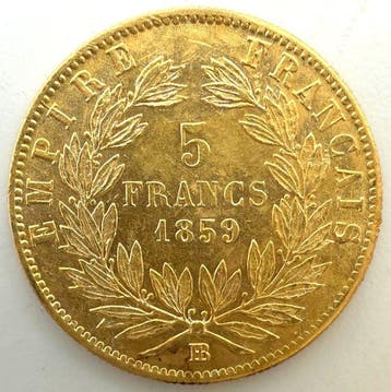 Frankrijk. Napoléon III. 5 Francs 1859-BB, Strasbourg