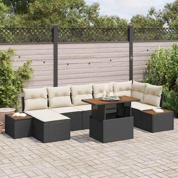 vidaXL Tuinbankenset 8 st Zwart en Beige, Verzenden, Nieuw, Rotan, 8 zitplaatsen