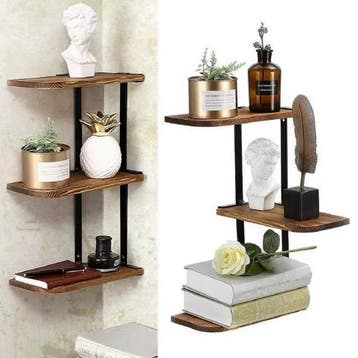 3-laags houten hoekplank met metalen frame, Verzenden, Nieuw