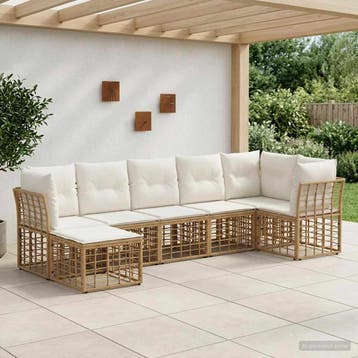 vidaXL Buiten bankenset Naturel Polyester, Verzenden, Nieuw, 7 zitplaatsen
