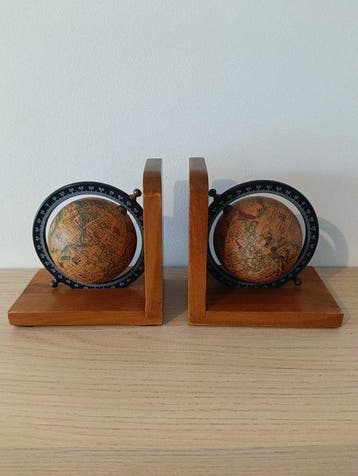 Boekensteunen (2) - Hout, Metaal - Boekensteunen Globes