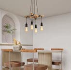 Industriële Vintage Hanglamp – Houten Kroonluchter E27 Zwart, Verzenden, Nieuw