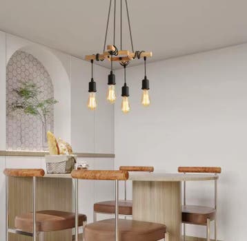 Industriële Vintage Hanglamp – Houten Kroonluchter E27 Zwart, Huis en Inrichting, Verzenden, Nieuw