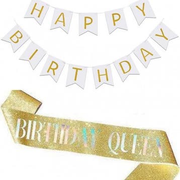 16 & Fabulous set met diadeem en sjerp deLuxe zilver en goud, Verzenden, Nieuw, Versiering, Verjaardag