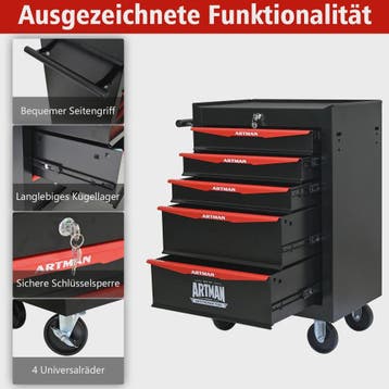 Mobiele Gereedschapswagen met 5 Lades - Zwart/Rood, Doe-het-zelf en Verbouw, Verzenden, Nieuw