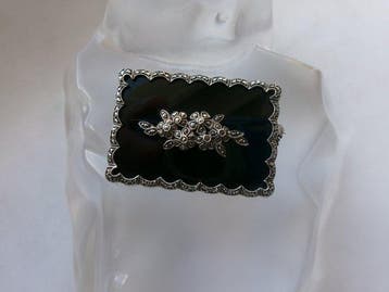Zilver, Onyx & Marcasites - Broche - Art Deco-stijl