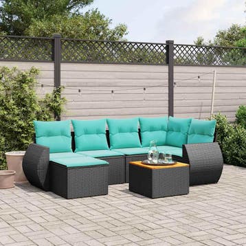 vidaXL 7-delige tuinbankset met kussens van zwart polyrotan, Verzenden, Nieuw