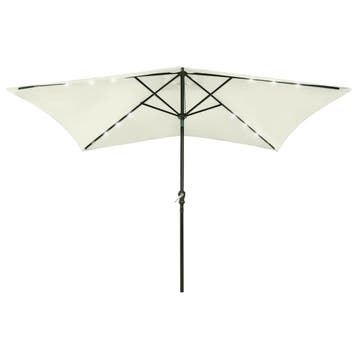 vidaXL Parasol met LEDs en stalen paal 2x3 m zandkleurig, Verzenden, Nieuw, 2 tot 3 meter